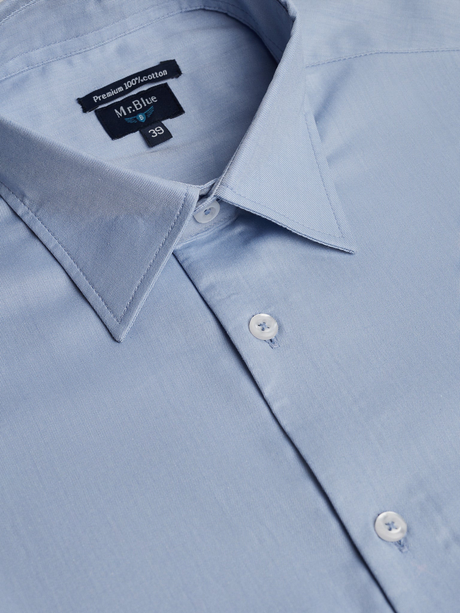 Camisa Algodão Azul Manga Comprida Classic Fit Mr. Blue